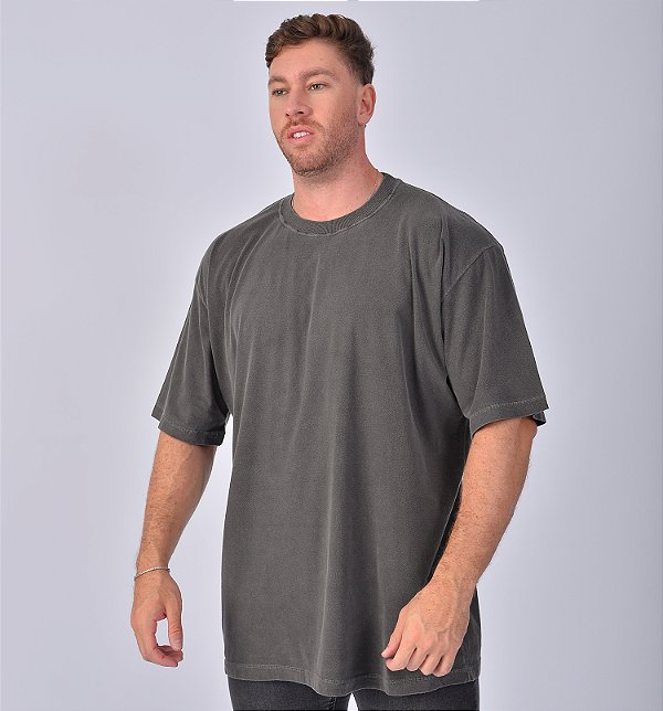 Camiseta Oversized Masculina Estonada Malha Chumbo