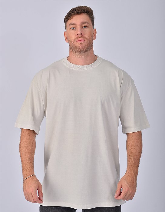 Camiseta Oversized Masculina Estonada Malha Off White