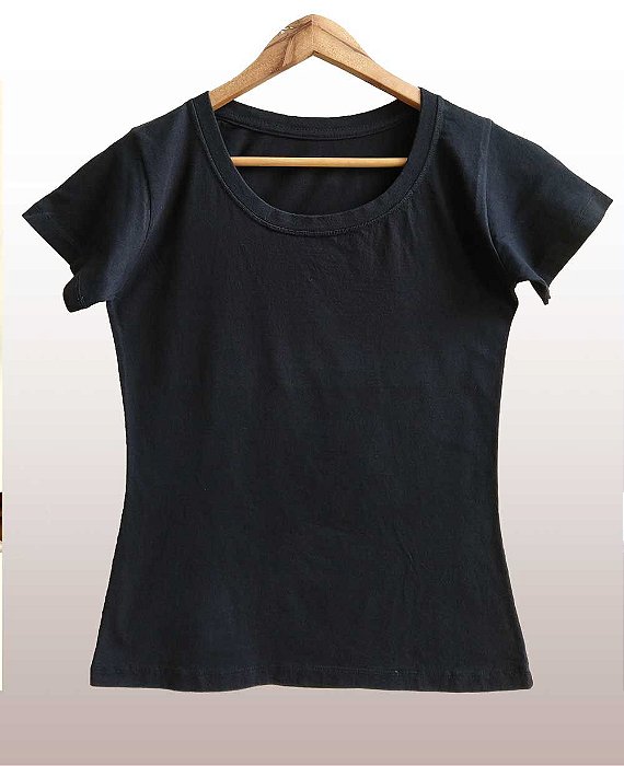 Camiseta Feminina Pré-Encolhida lisa Algodão Preta