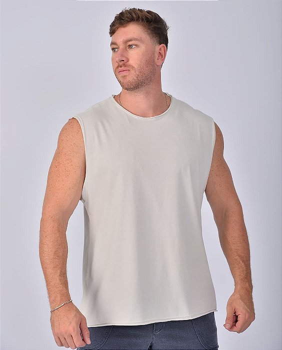 Regata Machão Masculina Estonada Corte a Fio Off White