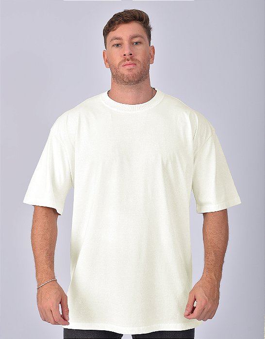 Camiseta Oversized Masculina Pré-Encolhida Malha Marfim