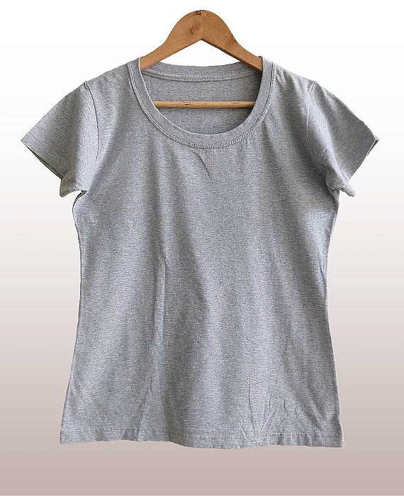 Camiseta Feminina Pré-Encolhida lisa Algodão Mescla