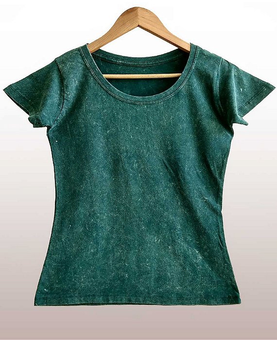 Camiseta Feminina Marmorizada lisa Algodão Musgo