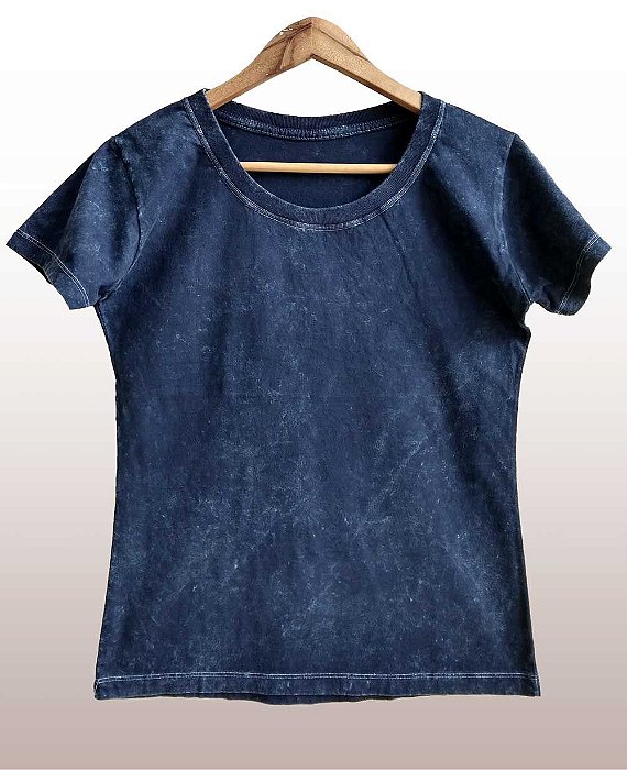 Camiseta Feminina Marmorizada lisa Algodão Marinho