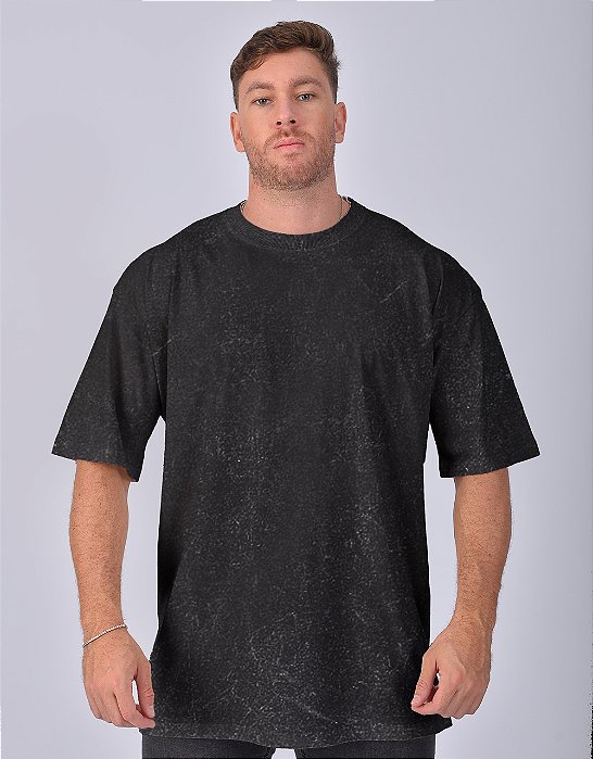 Camiseta Oversized Masculina Marmorizada Preta