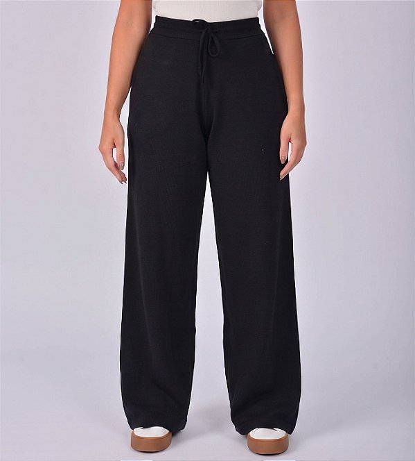 Calça Feminina Pantalona Amaciada M/Malha Preta