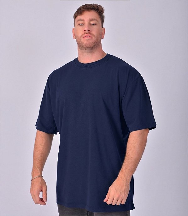 Camiseta Oversized Masculina Pré-Encolhida Malha Marinho