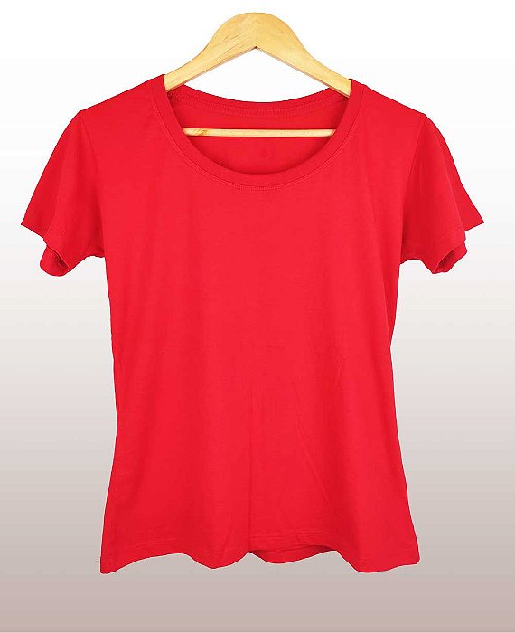 Camiseta Feminina Pré-Encolhida lisa Algodão Vermelha