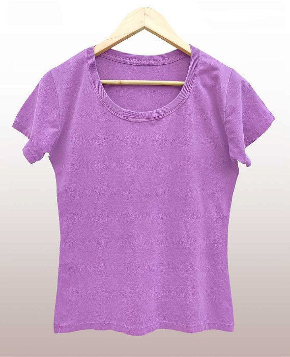 Camiseta Feminina Estonada lisa Algodão Lilás