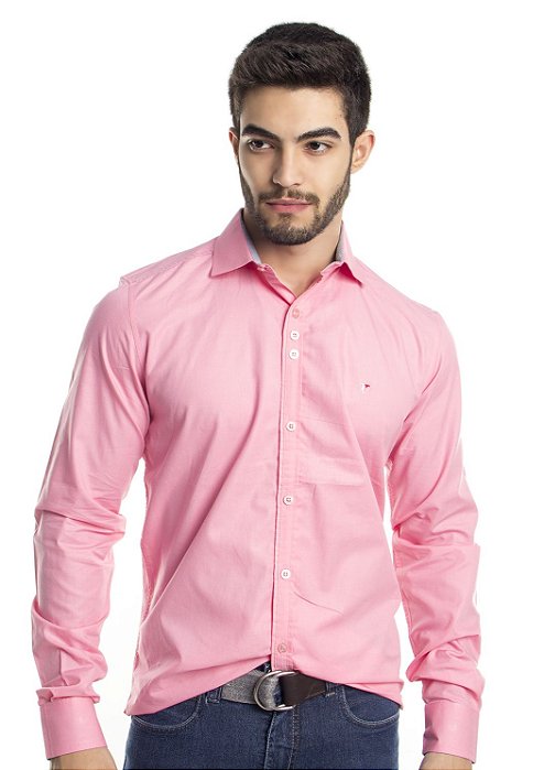 camisa social slim rosa