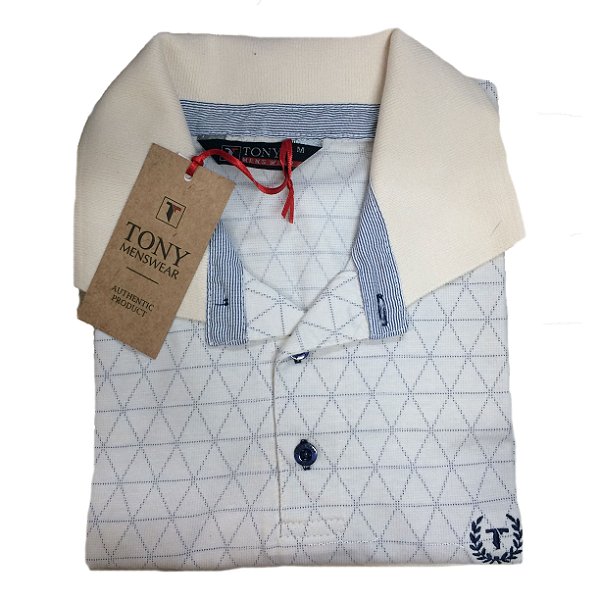 Camisa Polo Masculina de Algodão com Pé de Gola Listrado