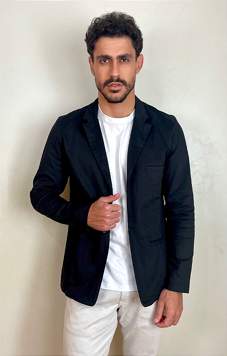 Blazer Masculino Tony Menswear Slim Fit de Sarja Preto