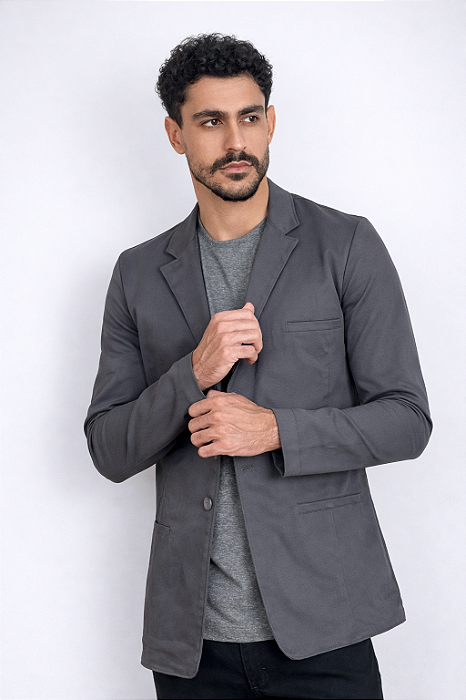 Blazer Masculino Tony Menswear Slim Fit de Sarja Cinza Chumbo