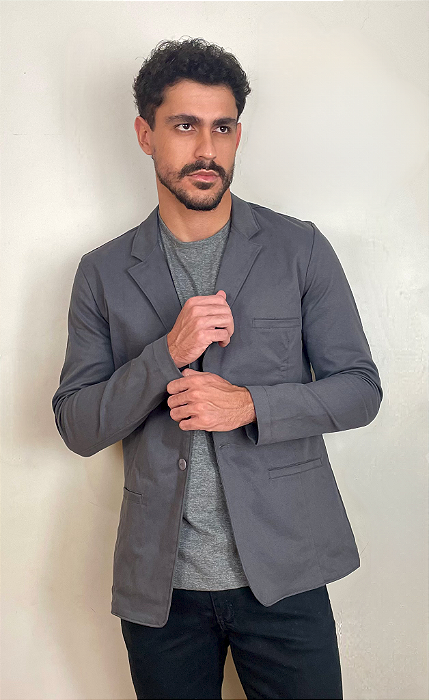 Blazer Masculino Tony Menswear Slim Fit de Sarja Cinza Chumbo