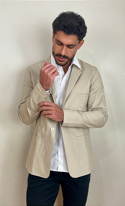 Blazer Masculino Tony Menswear Slim Fit de Sarja Creme