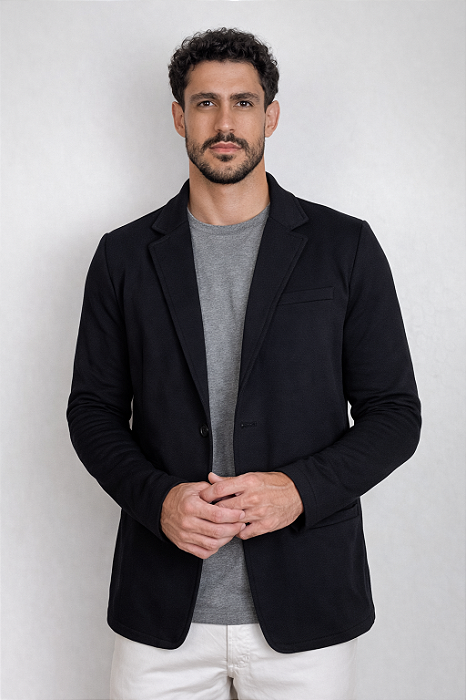Blazer Masculino de Moletom Tony Menswear Slim Fit Preto