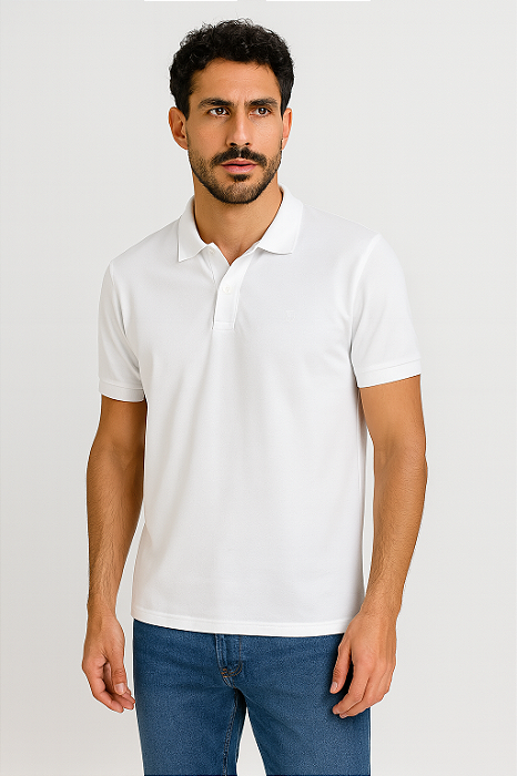 Pólo Piquet Algodão com Elastano Premium Tony Menswear Branca