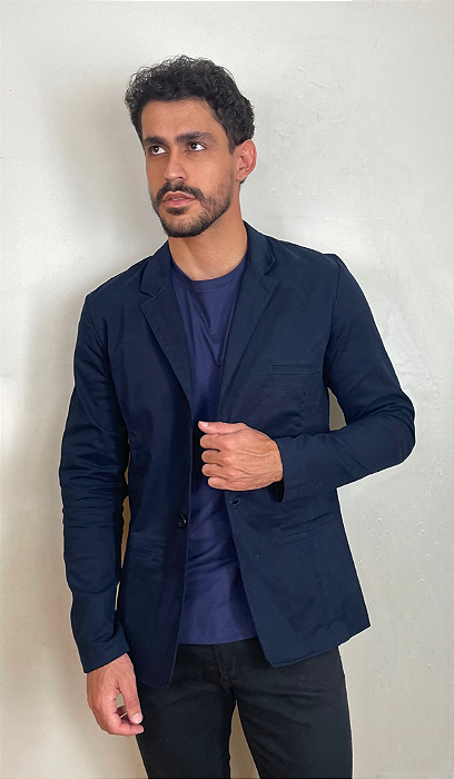 Blazer Masculino Tony Menswear Slim Fit de Sarja Azul Marinho