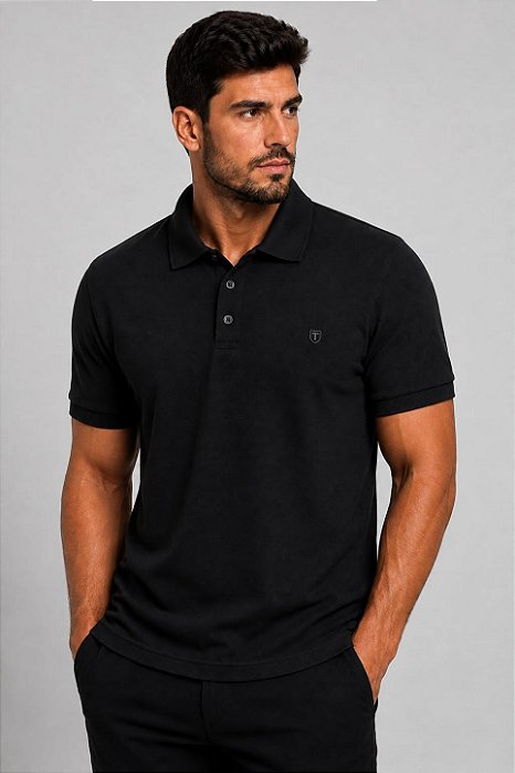 Pólo Piquet Mix Tony Menswear Preta