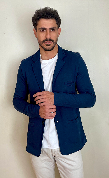Blazer Masculino de Moletom Tony Menswear Slim Fit Azul Marinho