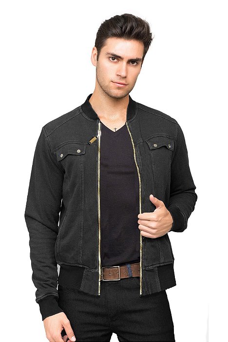 Jaqueta Masculina Bomber Jeans Preta