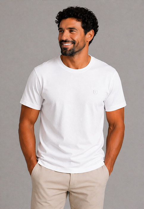 Camiseta Lisa de Algodão com Gola Careca Branca