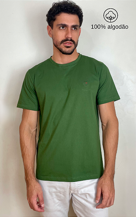 Camiseta Lisa de Algodão com Gola Careca Verde
