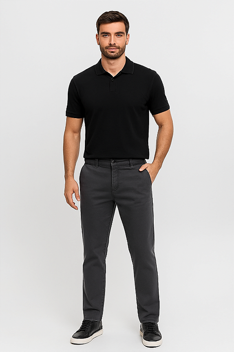 Calça Masculina de Sarja Sport Fino com Bolso Embutido Cinza Chumbo