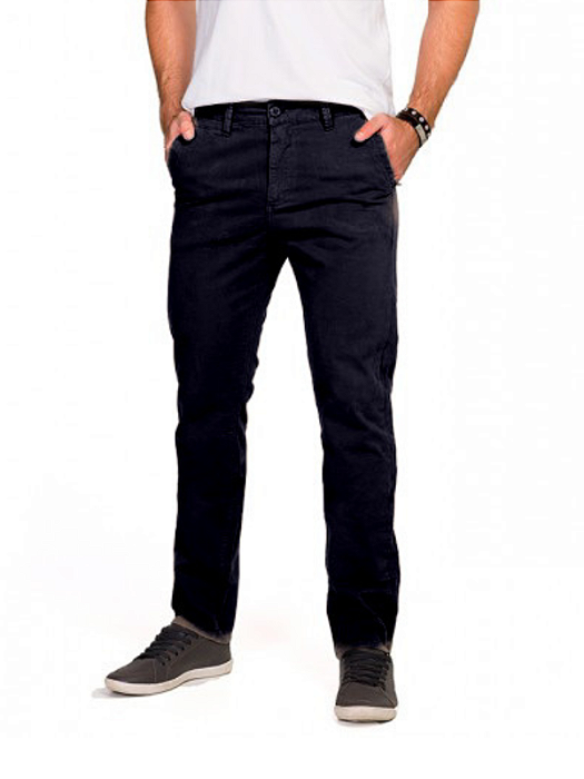 Calça Masculina de Sarja Sport Fino com Bolso Embutido Azul Marinho