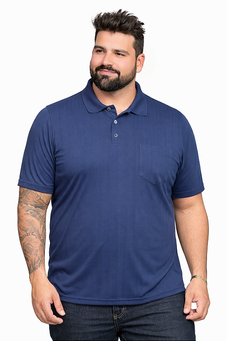 Pólo Tradicional Tony Menswear em Malha com Bolso Tamanho Plus Size Azul