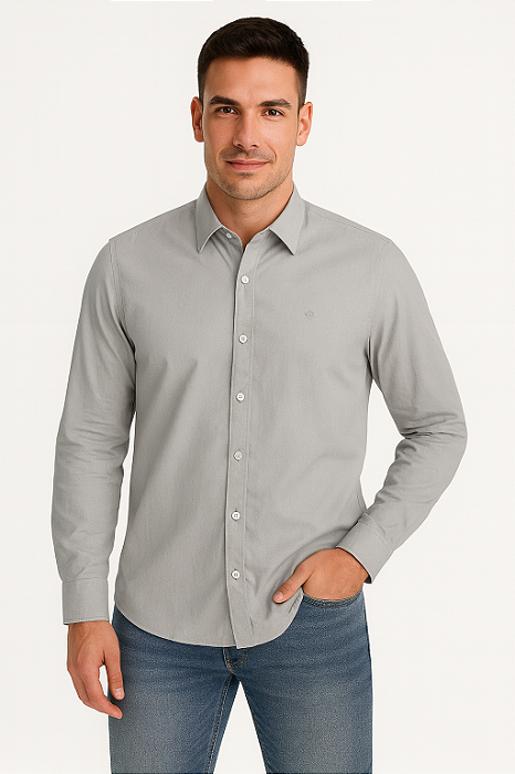 Camisa Masculina Manga Longa Algodão com Elastano