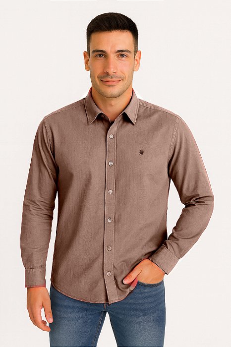 Camisa Masculina Manga Longa Algodão Tony Menswear Areia