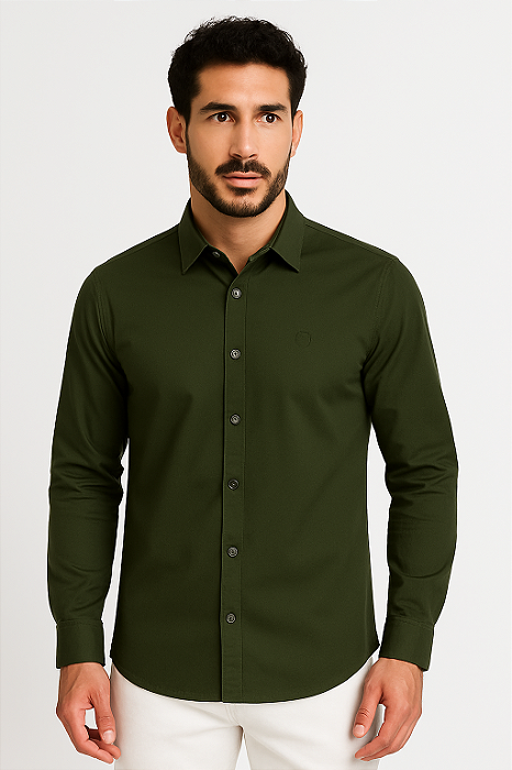 Camisa Masculina Manga Longa Algodão Tony Menswear Verde