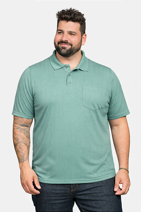 Pólo Tradicional Tony Menswear em Malha com Bolso Tamanho Plus Size Azul