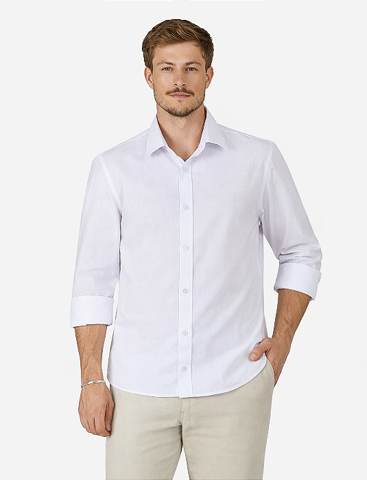 Camisa Masculina Manga Longa Algodão Branca