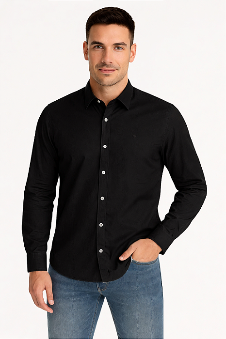 Camisa Masculina Manga Longa Algodão Tony Menswear Preta