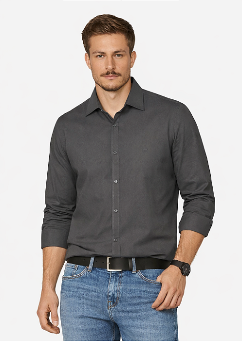 Camisa Masculina Manga Longa Algodão Chumbo