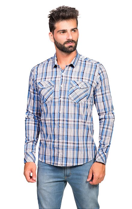 Camisa Manga Longa Tony Menswear Slim Xadrez de Algodão