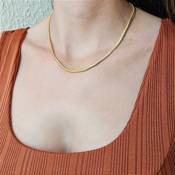 Choker malha snake lisa  - Banhado a Ouro 18k