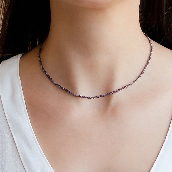 Choker cristal lapidado cinza cintilante 1,75mm