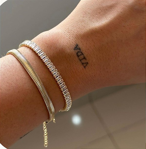 Pulseira Riviera Baguetes Cristal 6mm - Banhado a ouro 18k