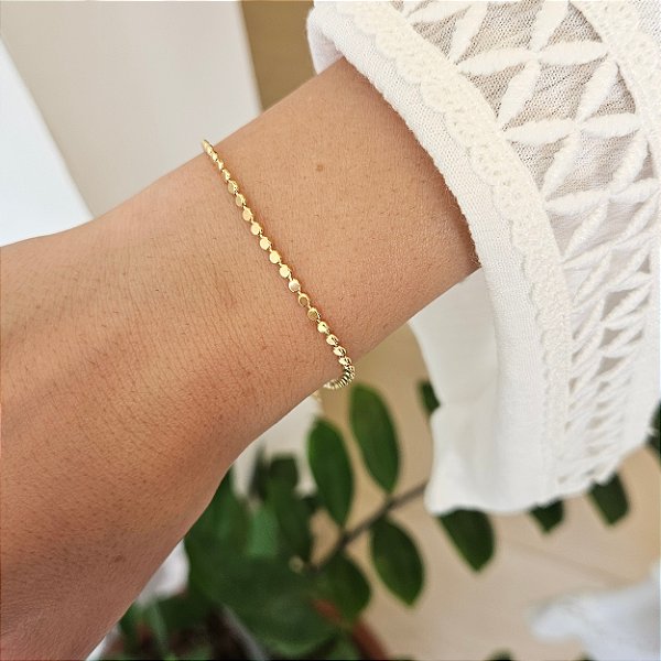 Pulseira mini moeda amassada- Banhado a Ouro 18k