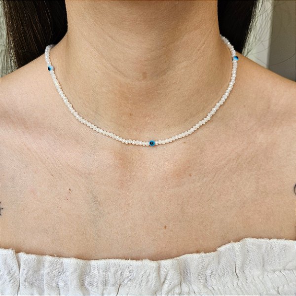 Choker cristal lapidado Olho Grego 38cm - Banhado a Ouro 18k