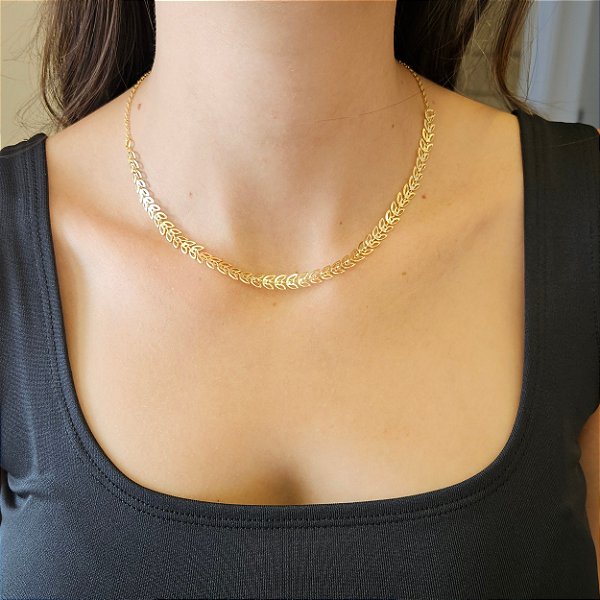 Choker folhas - Banhado a Ouro 18k