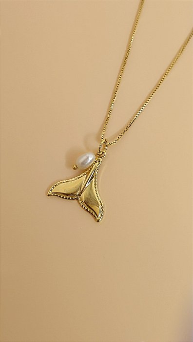 Colar Rabo de Sereia com Pérola de agua doce - Banhado a Ouro 18k