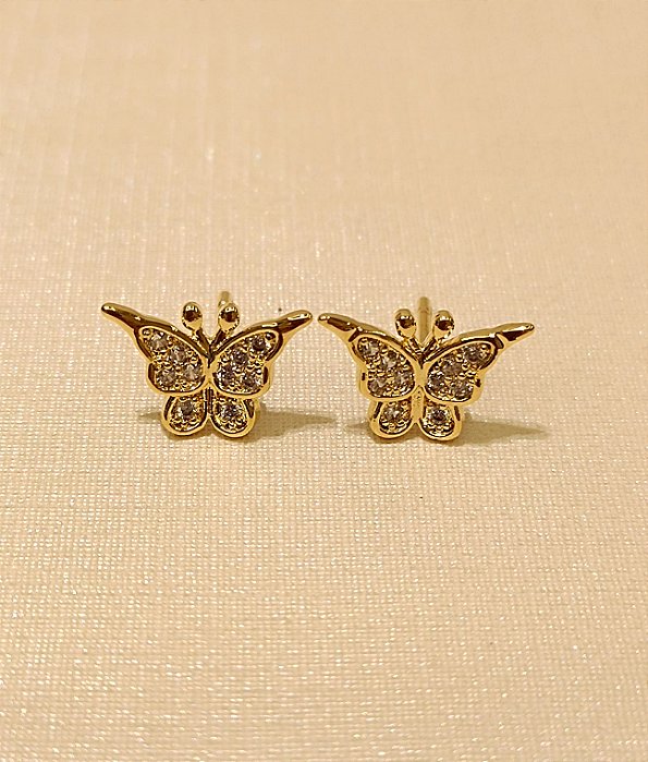 Brinco borboleta cravejada dourada - Banhado a Ouro 18k