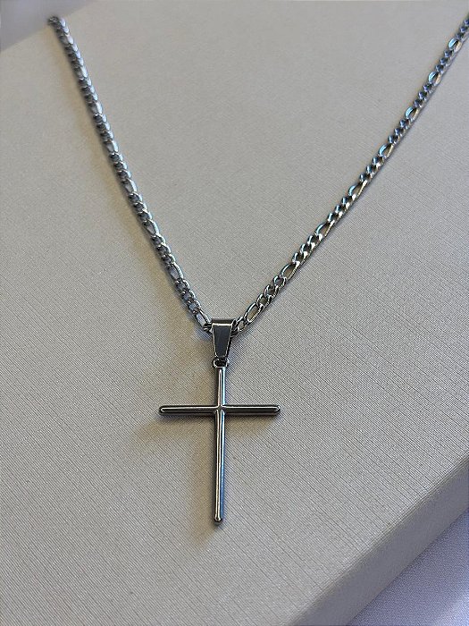 Colar Cruz Masculino em Aço Inox 60cm