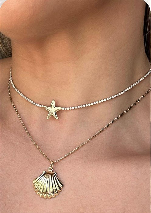 Choker Isis de Estrela com zirconias - Banhado a Ouro 18k