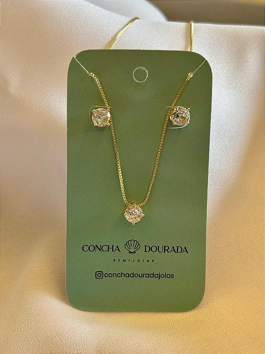 Conjunto Carla ponto de luz com zirconias - Banhado a Ouro 18k