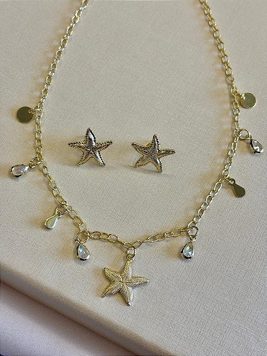 Conjunto Stella Praiano - Brinco e Colar - Banhado a Ouro 18k